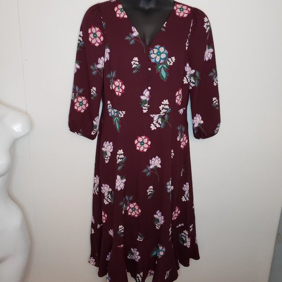 Talbots Dresses & Skirts - Talbots Maroon Floral Midi Dress 3/4 Sleeve